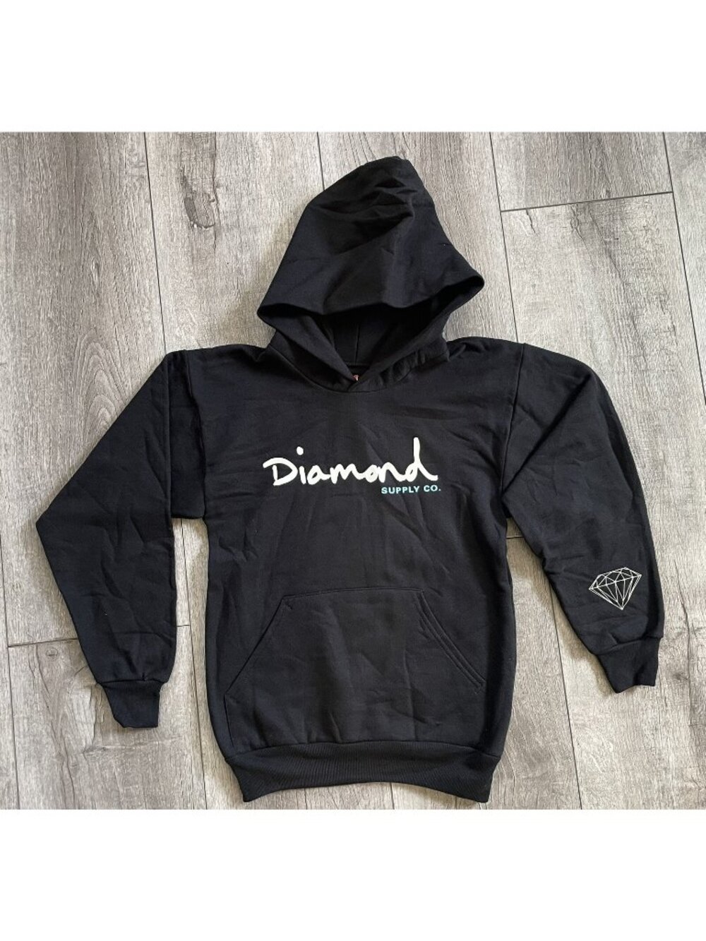 Diamond Supply Kids Skate Hoodie OG Script Graphic Logo Black Pullover Size M